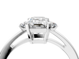 White gold Emerald Cut Three-Stone Solitaire Ring with Round Accent Diamonds and Four-Prong Setting_65