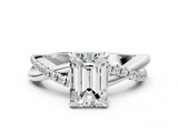 White gold Emerald Cut Twist Band Solitaire Diamond Ring with Pavé Setting_38