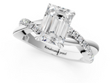 White gold Emerald Cut Twist Band Solitaire Diamond Ring with Pavé Setting_39