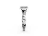 White gold Emerald Cut Twist Band Solitaire Diamond Ring with Pavé Setting_40