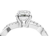 White gold Emerald Cut Twist Band Solitaire Diamond Ring with Pavé Setting_42