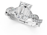 White gold Emerald Cut Twisted Pavé Band Solitaire Ring with Four-Prong Setting_105