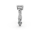 White gold Emerald Cut Twisted Pavé Band Solitaire Ring with Four-Prong Setting_106