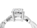 White gold Emerald Cut Twisted Pavé Band Solitaire Ring with Four-Prong Setting_108