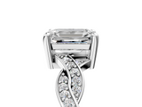 White gold Emerald Cut Twisted Pavé Band Solitaire Ring with Four-Prong Setting_109