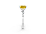 White gold Emerald Cut Yellow Sapphire Cluster Side Stone Solitaire Ring with Prong Setting_50