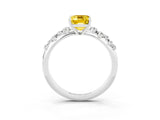 White gold Emerald Cut Yellow Sapphire Cluster Side Stone Solitaire Ring with Prong Setting_51
