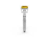 White gold Emerald Cut Yellow Sapphire Engagement Ring with Milgrain Channel Set Band and Prong Setting_26