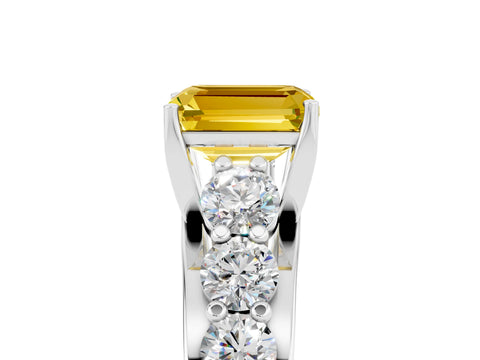 White gold Emerald Cut Yellow Sapphire Engagement Ring with Pavé Band and Four-Prong Setting_5