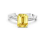 White gold Emerald Cut Yellow Sapphire Engagement Ring with Side Stone Accents and Four-Prong Setting_51