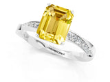 White gold Emerald Cut Yellow Sapphire Engagement Ring with Side Stone Accents and Four-Prong Setting_52