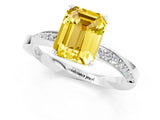 White gold Emerald Cut Yellow Sapphire Engagement Ring with Side Stone Accents and Four-Prong Setting_73