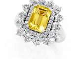 White gold Emerald Cut Yellow Sapphire Floral Double Halo Engagement Ring with Prong Setting_85