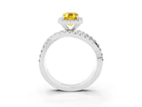 White gold Emerald Cut Yellow Sapphire Halo Ring with Round Split Shank and Prong Setting_63