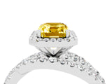 White gold Emerald Cut Yellow Sapphire Halo Ring with Round Split Shank and Prong Setting_64