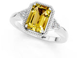 White gold Emerald Cut Yellow Sapphire Halo Ring with Tapered Band and Four-Prong Setting_1