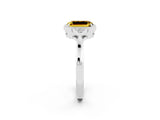 White gold Emerald Cut Yellow Sapphire Halo Ring with Tapered Band and Four-Prong Setting_2