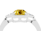 White gold Emerald Cut Yellow Sapphire Halo Ring with Tapered Band and Four-Prong Setting_4