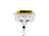 White gold Emerald Cut Yellow Sapphire Halo Ring with Tapered Band and Four-Prong Setting_5