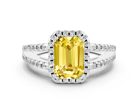 White gold Emerald Cut Yellow Sapphire Halo Split Shank Engagement Ring_12