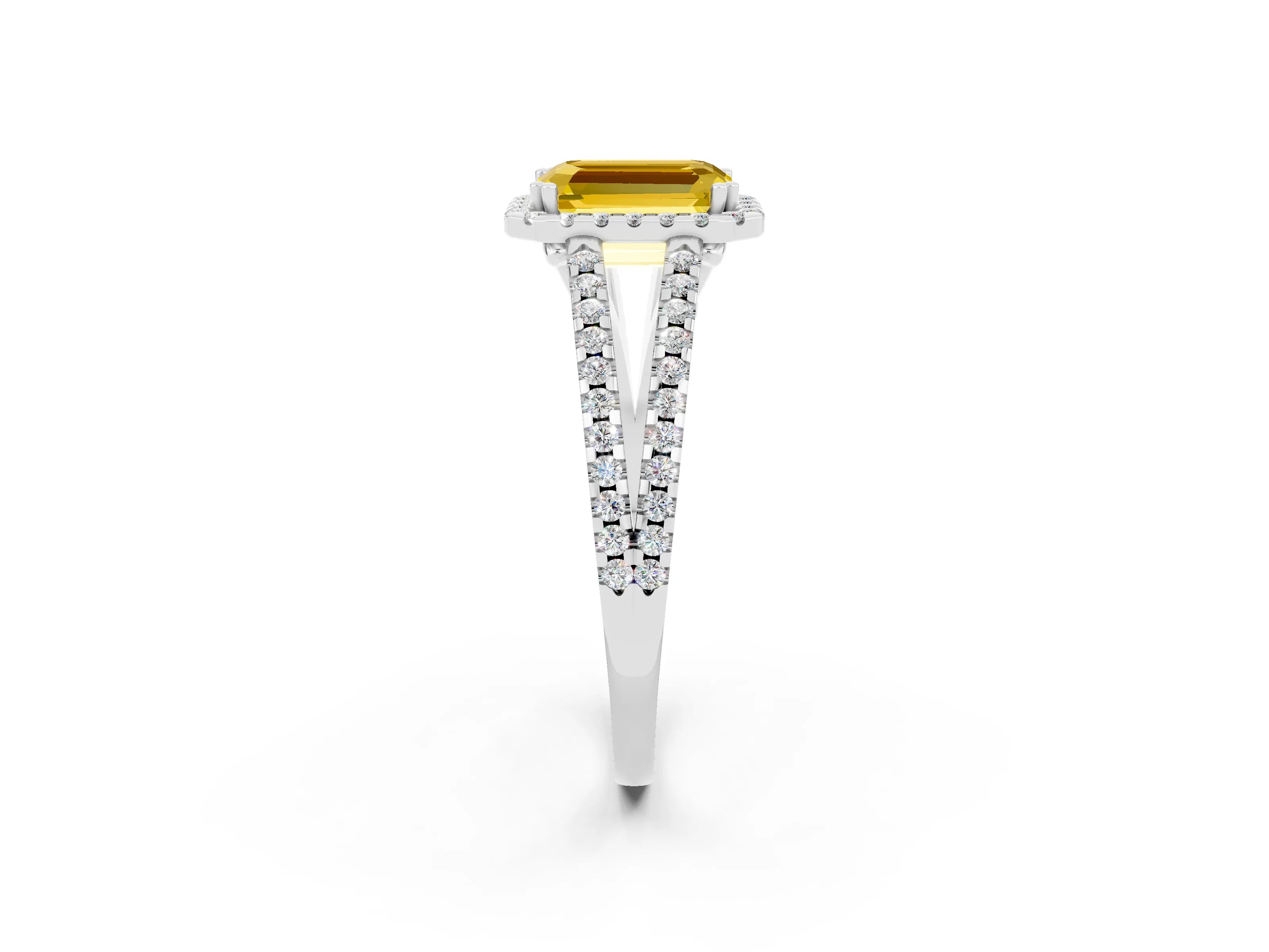 White gold Emerald Cut Yellow Sapphire Halo Split Shank Engagement Ring_14