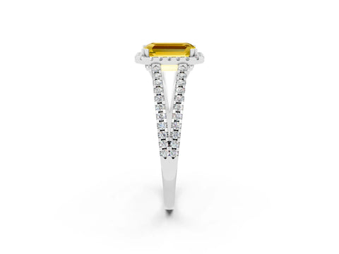 White gold Emerald Cut Yellow Sapphire Halo Split Shank Engagement Ring_14