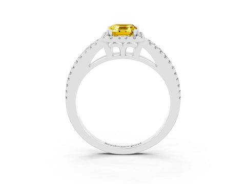 White gold Emerald Cut Yellow Sapphire Halo Split Shank Engagement Ring_15