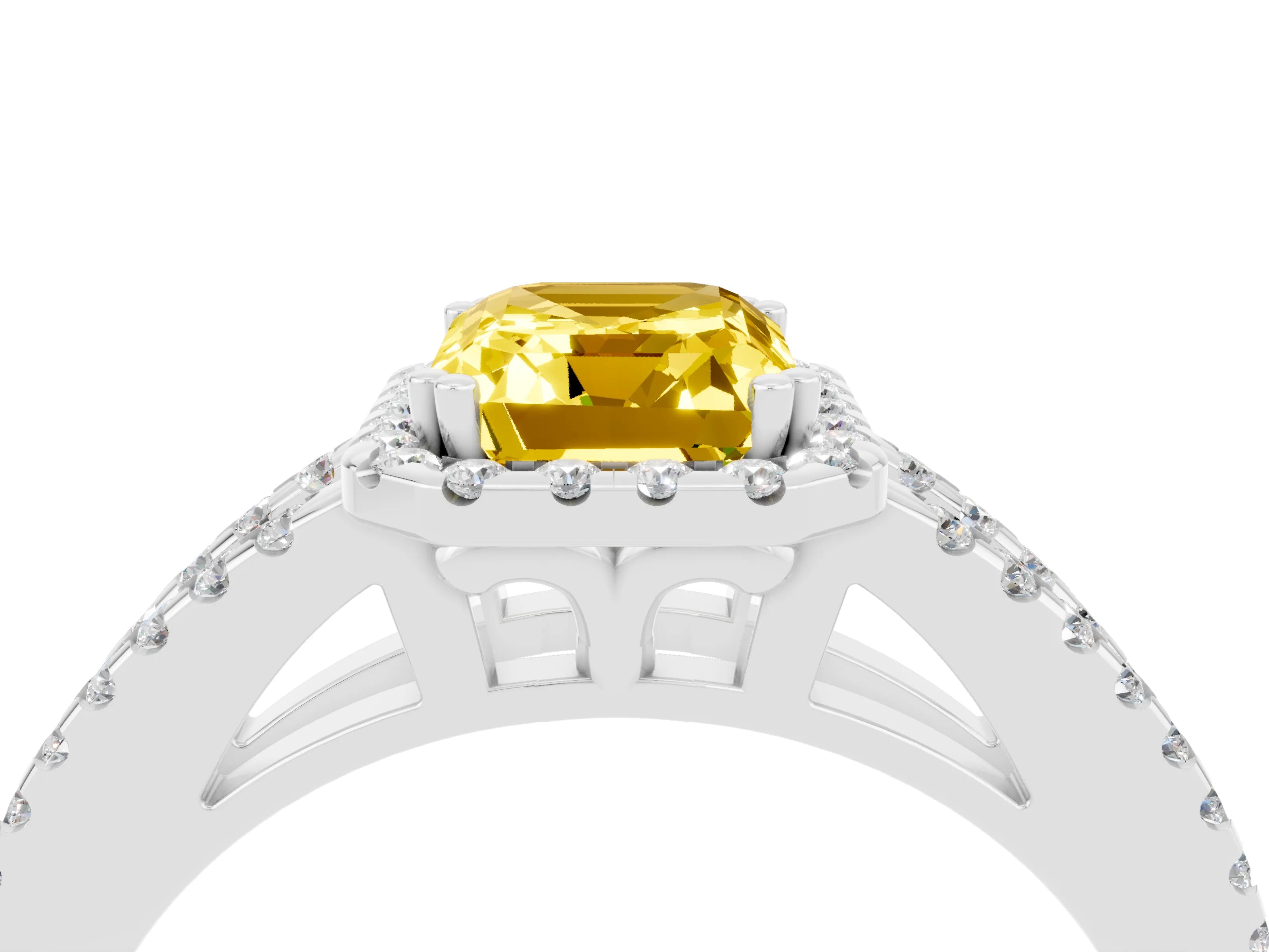 White gold Emerald Cut Yellow Sapphire Halo Split Shank Engagement Ring_16