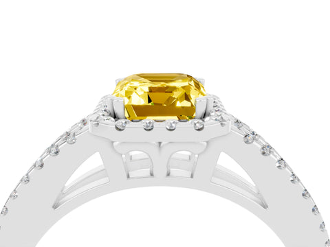 White gold Emerald Cut Yellow Sapphire Halo Split Shank Engagement Ring_16