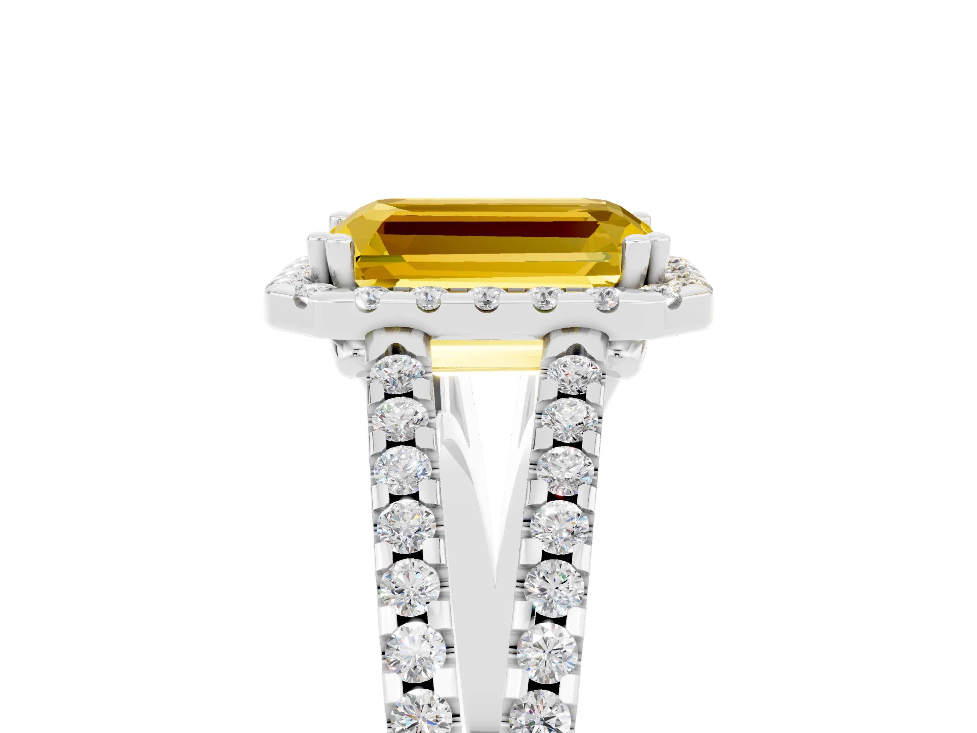 White gold Emerald Cut Yellow Sapphire Halo Split Shank Engagement Ring_17
