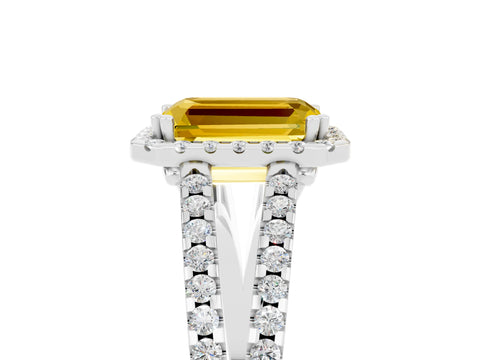 White gold Emerald Cut Yellow Sapphire Halo Split Shank Engagement Ring_17