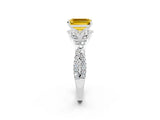 White gold Emerald Cut Yellow Sapphire Halo Twist Band Solitaire Prong Setting Ring_26