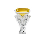 White gold Emerald Cut Yellow Sapphire Halo Twist Band Solitaire Prong Setting Ring_29