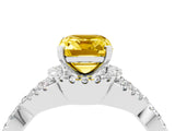 White gold Emerald Cut Yellow Sapphire  Halo Twist Band Solitaire Prong Setting Ring_70