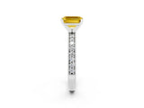 White gold Emerald Cut Yellow Sapphire Milgrain Pavé Engagement Ring with Four-Prong Setting_38
