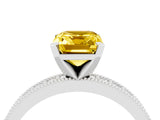 White gold Emerald Cut Yellow Sapphire Milgrain Pavé Engagement Ring with Four-Prong Setting_40