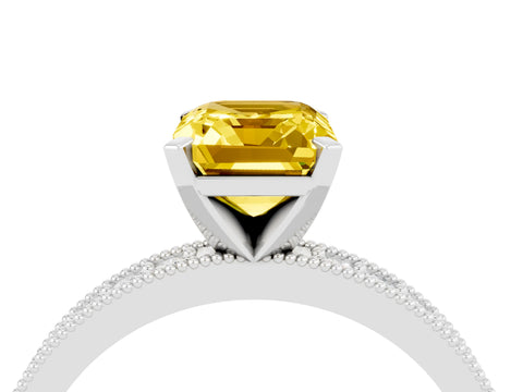 White gold Emerald Cut Yellow Sapphire Milgrain Pavé Engagement Ring with Four-Prong Setting_40