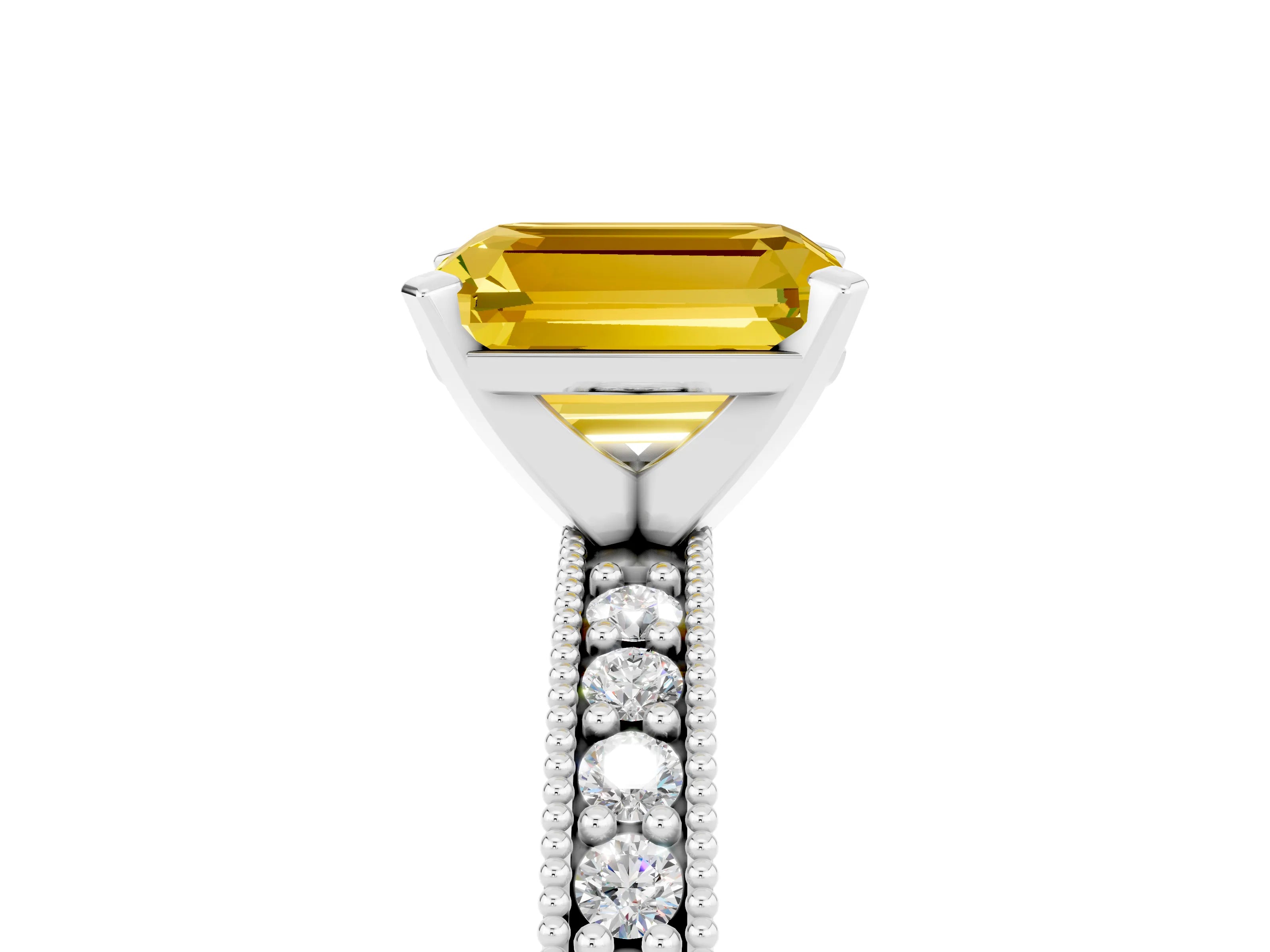 White gold Emerald Cut Yellow Sapphire Milgrain Pavé Engagement Ring with Four-Prong Setting_41