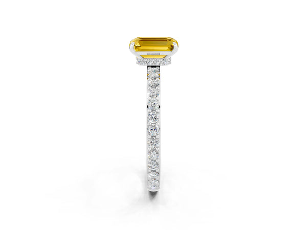Platinum Emerald Cut Yellow Sapphire Pavé Engagement Ring with Round  Accents and Prong Setting