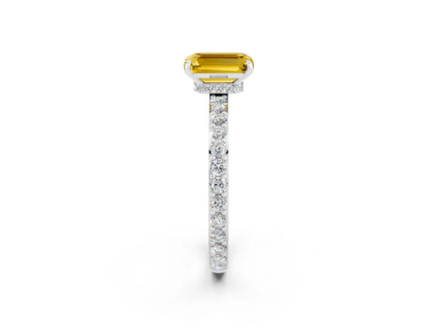 White gold Emerald Cut Yellow Sapphire Pavé Engagement Ring with Round  Accents and Prong Setting_50