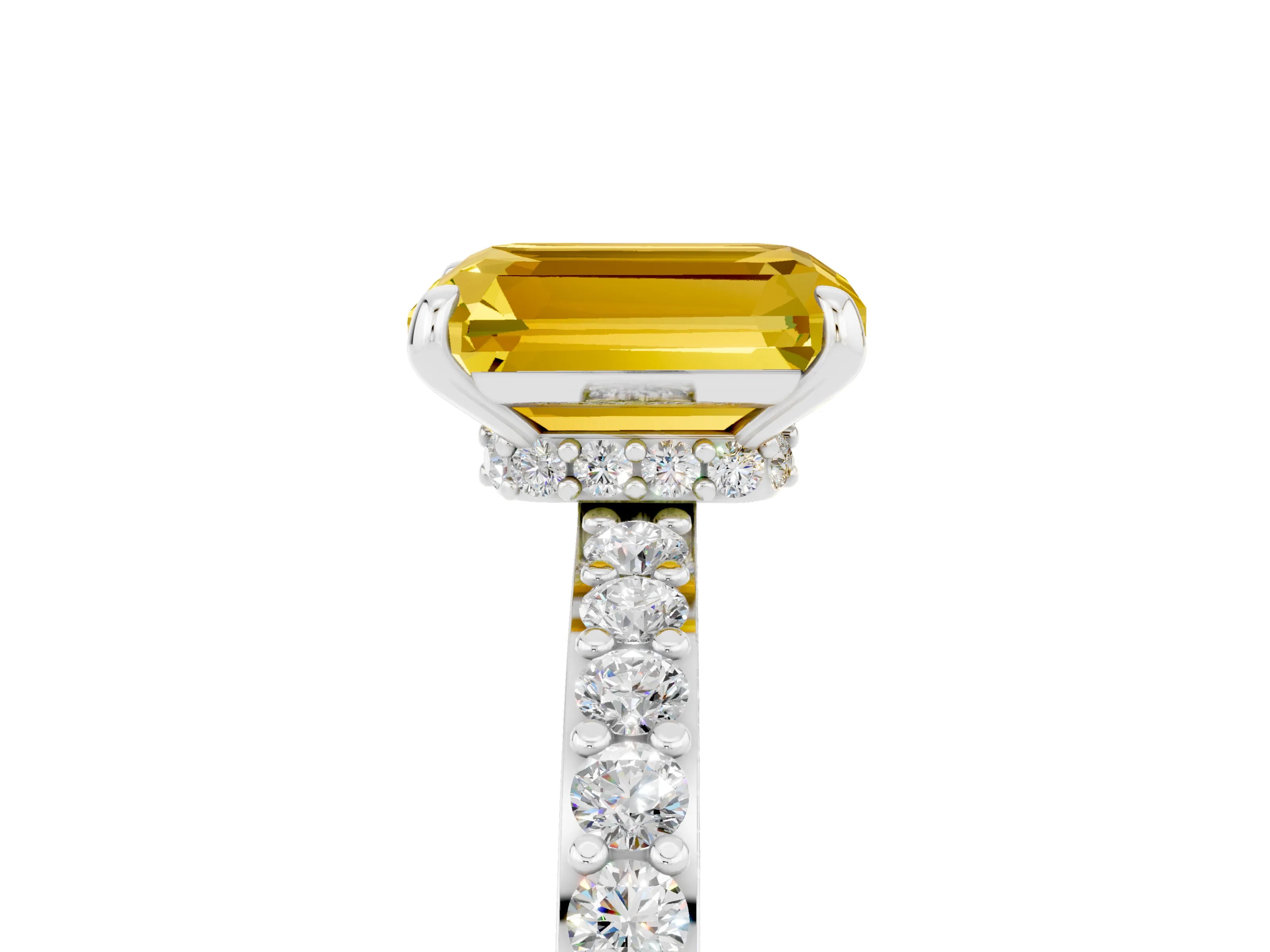 White gold Emerald Cut Yellow Sapphire Pavé Engagement Ring with Round  Accents and Prong Setting_53