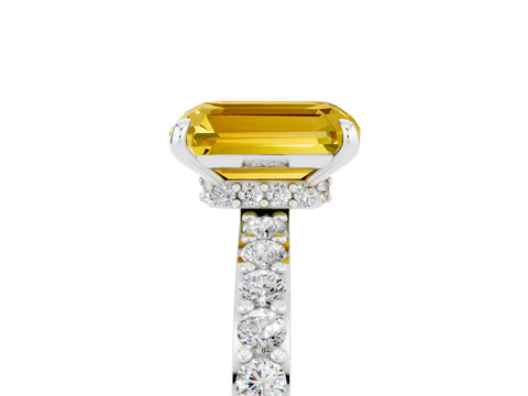 White gold Emerald Cut Yellow Sapphire Pavé Engagement Ring with Round  Accents and Prong Setting_53