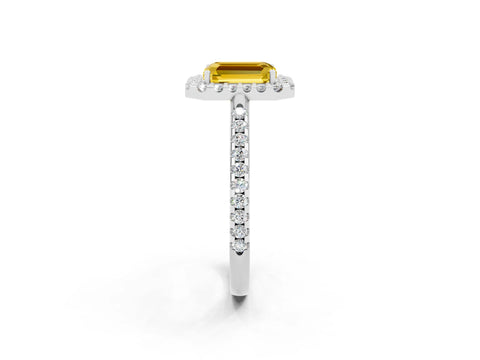 White gold Emerald Cut Yellow Sapphire Pavé Halo Ring with Four-Prong Setting_14