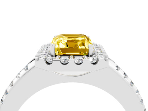 White gold Emerald Cut Yellow Sapphire Pavé Halo Ring with Four-Prong Setting_16