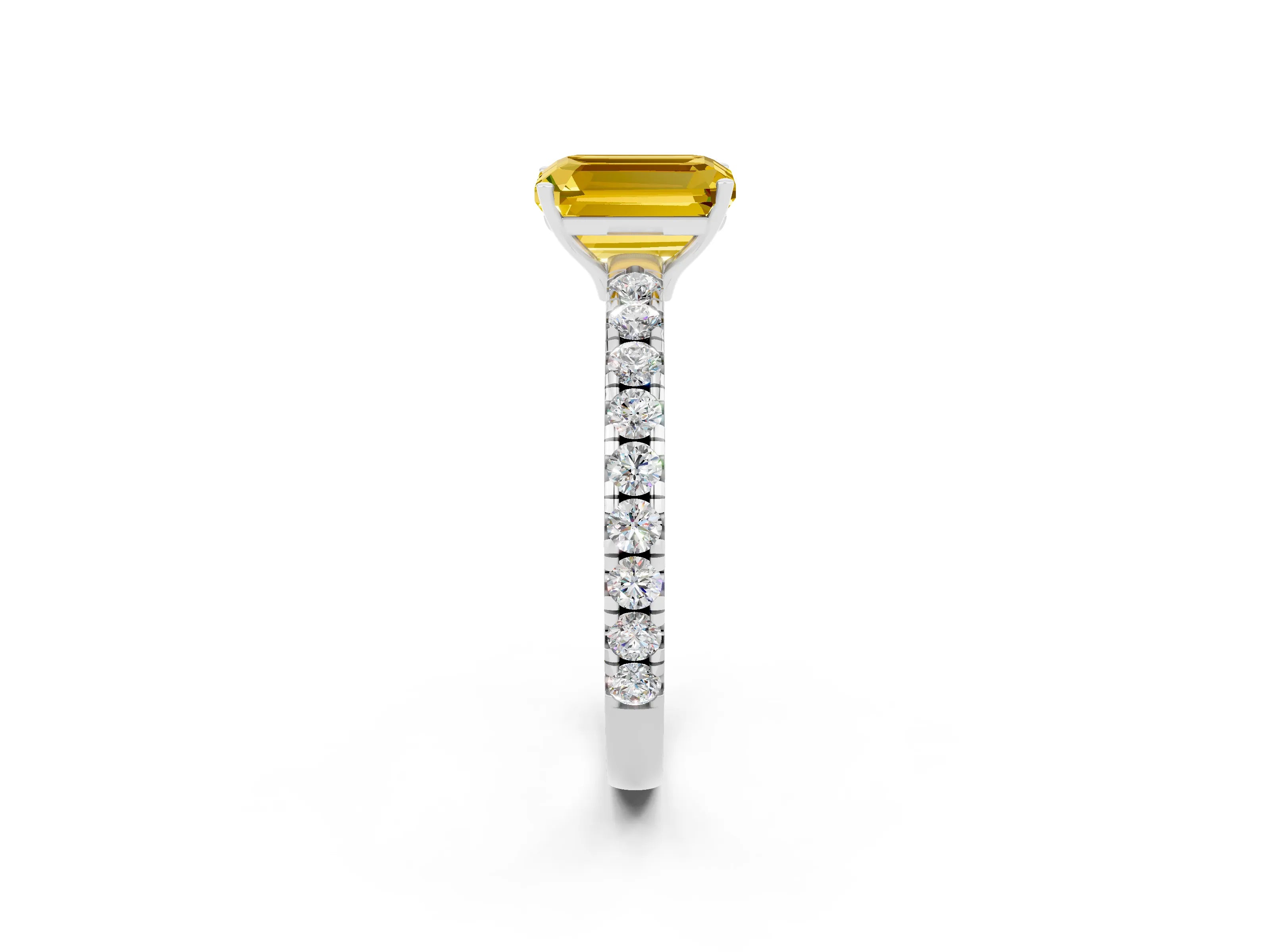 White gold Emerald Cut Yellow Sapphire Pavé Solitaire Engagement Ring with Four-Prong Setting_14