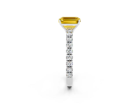 White gold Emerald Cut Yellow Sapphire Pavé Solitaire Engagement Ring with Four-Prong Setting_14