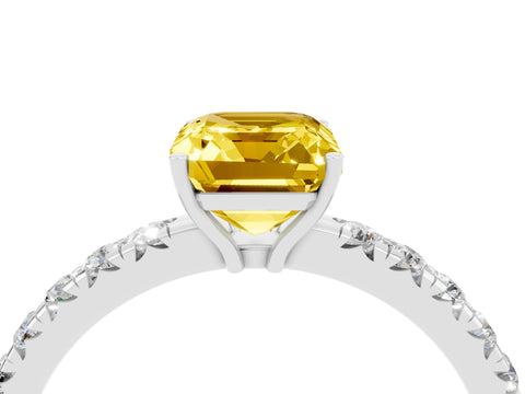 White gold Emerald Cut Yellow Sapphire Pavé Solitaire Engagement Ring with Four-Prong Setting_16