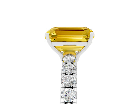 White gold Emerald Cut Yellow Sapphire Pavé Solitaire Engagement Ring with Four-Prong Setting_17