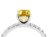 White gold Emerald Cut Yellow Sapphire Pavé Solitaire Ring with Round Band and Prong Setting_16