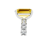 White gold Emerald Cut Yellow Sapphire Pavé Solitaire Ring with Round Band and Prong Setting_17